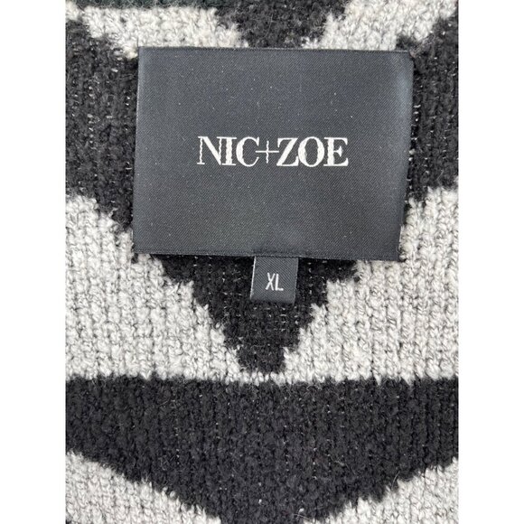 Nic+Zoe Black & White Geometric Open-Front Cardigan XL Cotton/Acrylic Blend - Picture 4 of 6